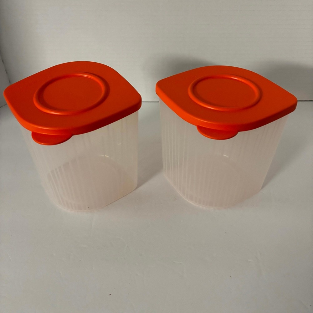 Tupperware Modular Mates 1 Qt Canisters Set of 2 Clear Orange Airtight Lids